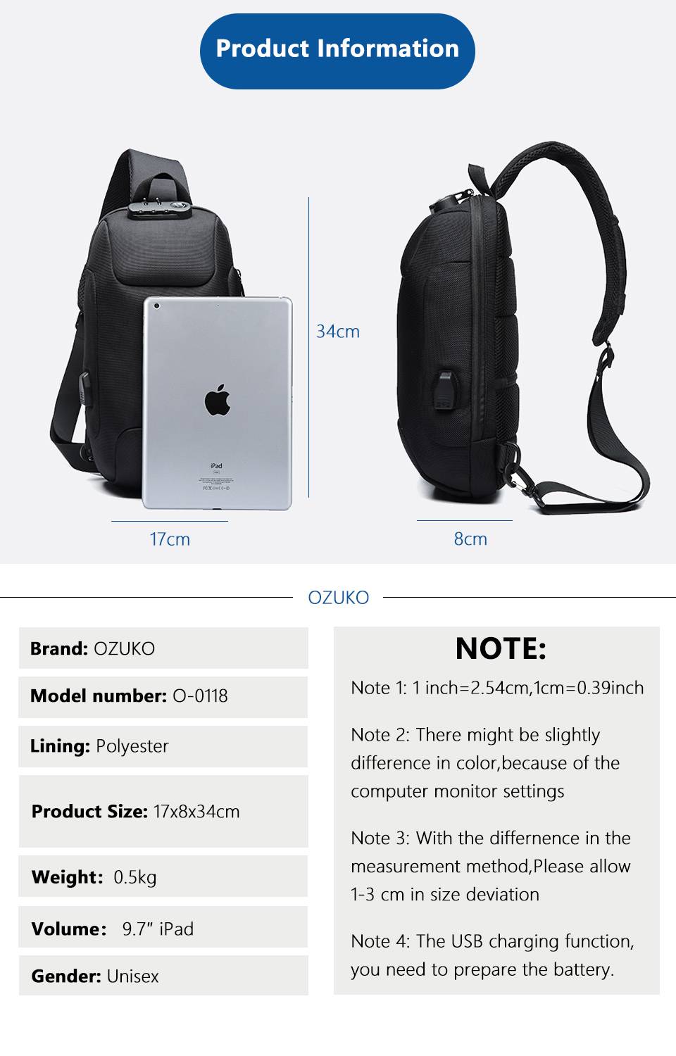 OZUKO 2019 New Multifunction Crossbody Bag for Men Anti-theft Shoulder Messenger Bags Male Waterproof Short Trip Chest Bag Pack